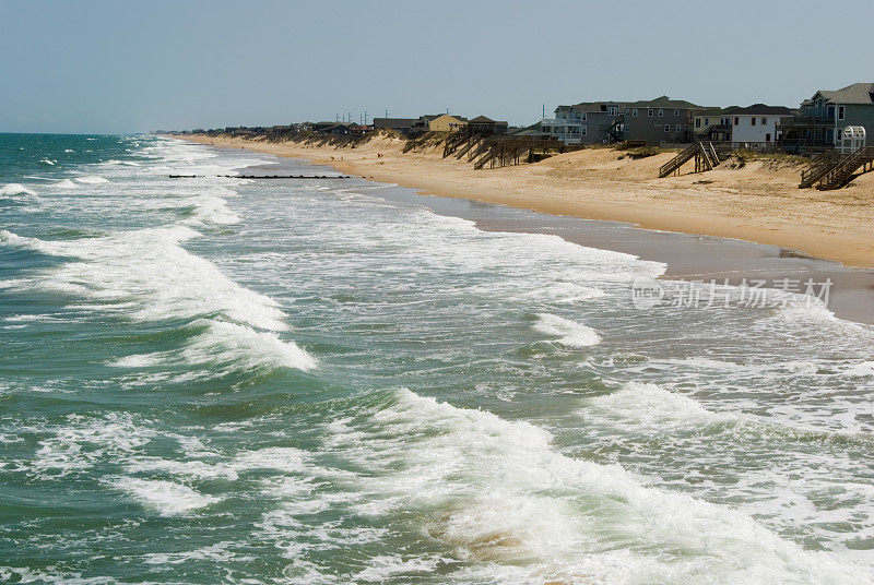 海浪和冲浪从上面，海滩在Outer Banks